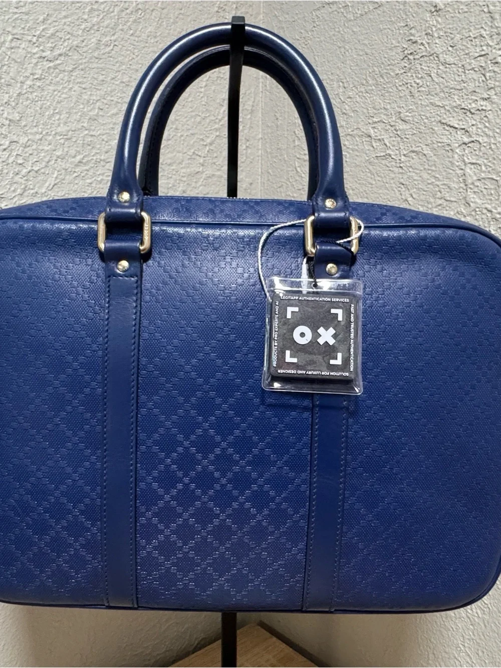 Gucci Blue Embossed Leather Briefcase